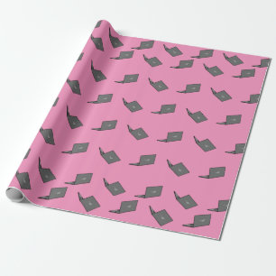 Grey Laptop with Bird Logo Cartoon Wrapping Paper