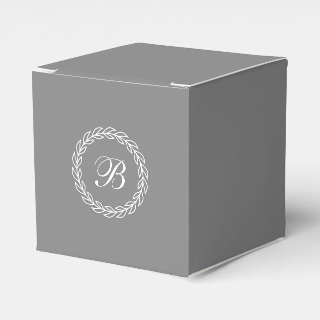 Grey Laurel Wreath with Custom Monogram Favor Box (Front Side)