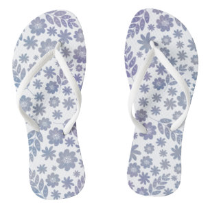 Grey & Lavender Floral Pattern Flip Flops