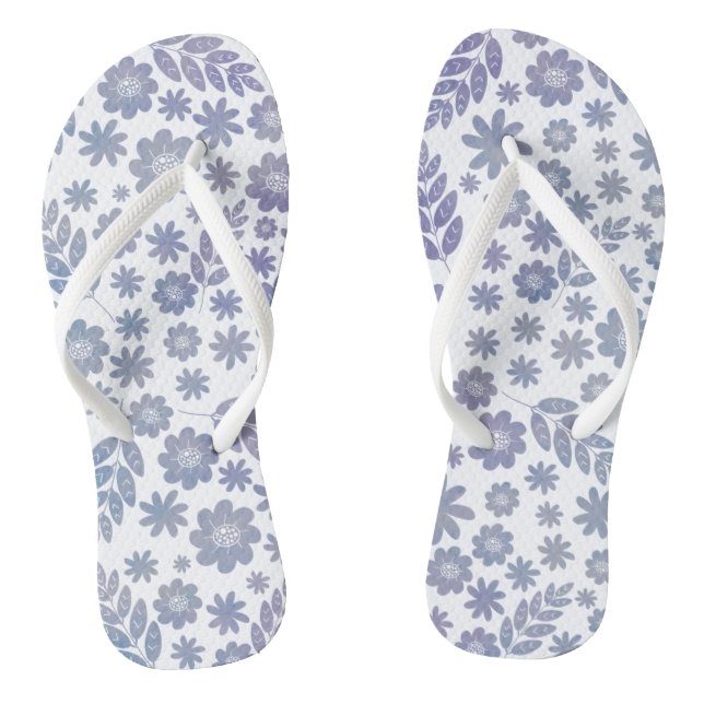 Grey & Lavender Floral Pattern Flip Flops (Footbed)