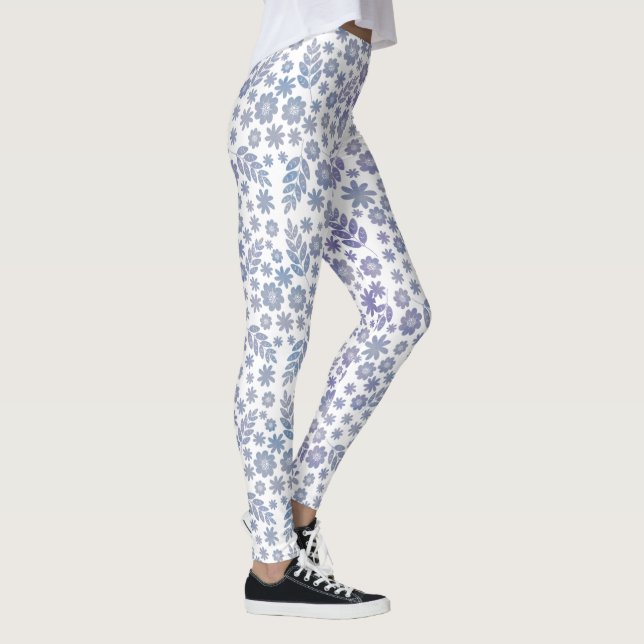 Grey & Lavender Floral Pattern Leggings (Right)