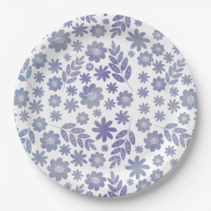 Grey & Lavender Floral Pattern Paper Plate