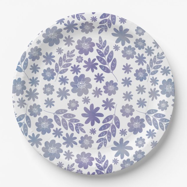 Grey & Lavender Floral Pattern Paper Plate (Front)