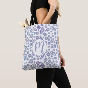Grey & Lavender Floral Pattern Tote Bag