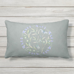 Grey Lavender Olive Branch and Bee Wreath Lumbar Pillow