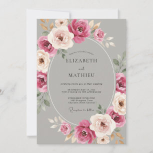 Grey Lavish Rose Wedding Invitation