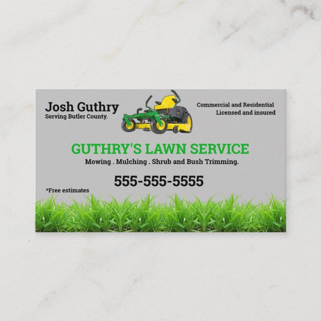 Grey Lawn Care Business Card (Front)