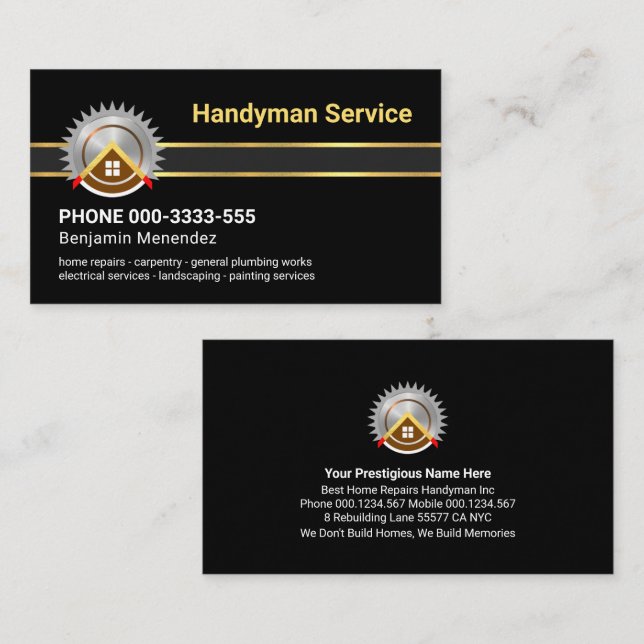 Grey Layer Gold Home Repair Lines Business Card (Front/Back)