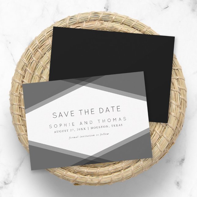 Grey Layered Geometric Black Save the Date Invitation (Creator Uploaded)