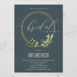 GREY LEAFY GREEN FOLIAGE WATERCOLOR BRIDAL SHOWER INVITATION