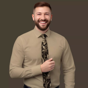 Grey Leafy Print Necktie