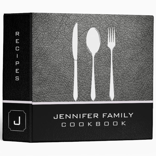 Grey Leather Family Cooking Binder (Front/Spine)