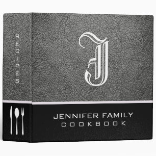 Grey Leather Family Recipes Monogram Binder