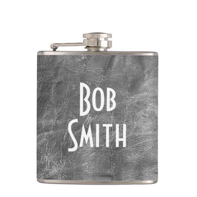 Grey Leather Hip Flask (Front)