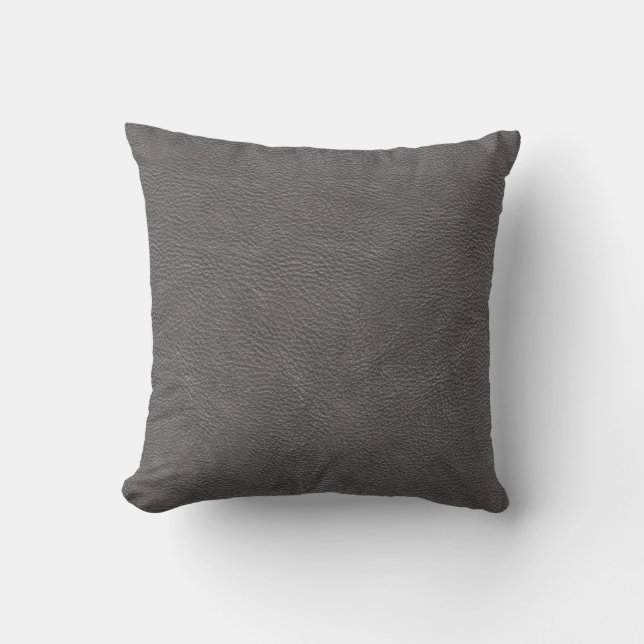 Grey Leather Print Texture Pattern Throw Pillow (Front)