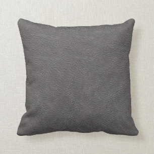 Grey Leather Print Texture Pattern Throw Pillow
