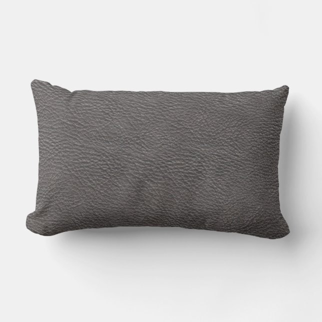 Grey Leather Texture Lumbar Pillow (Front)
