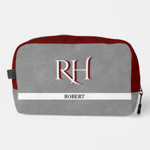 Grey Leather Texture Trim Custom Monogram Name   Dopp Kit