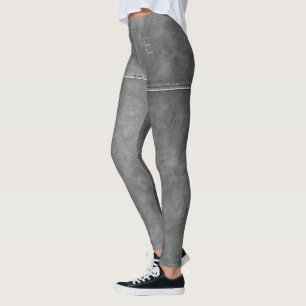 Grey Leather With Seam Chic Monogram Personalized Leggings