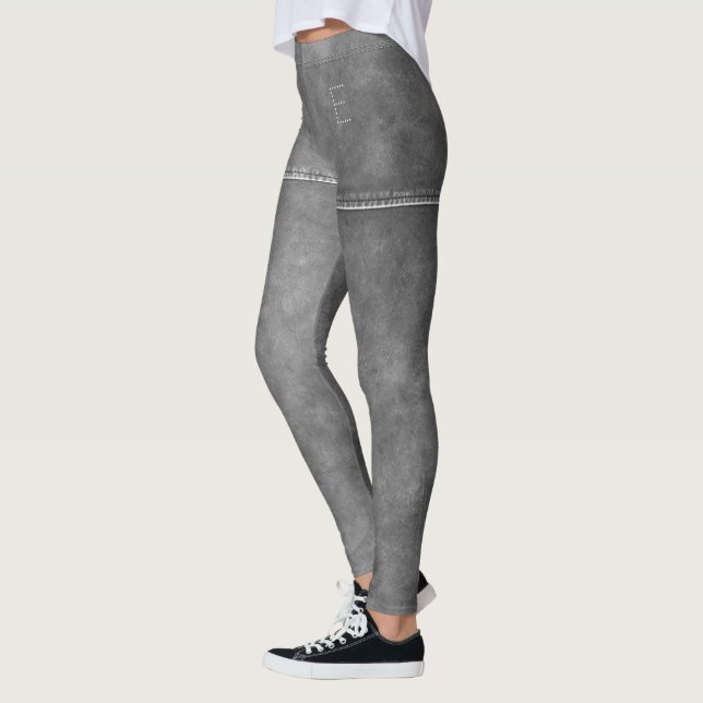 Grey Leather With Seam Chic Monogram Personalized Leggings (Left)