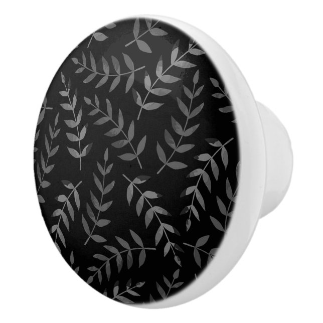 Grey leaves pattern on black ceramic knob (Right)