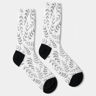 Grey leaves pattern on white socks