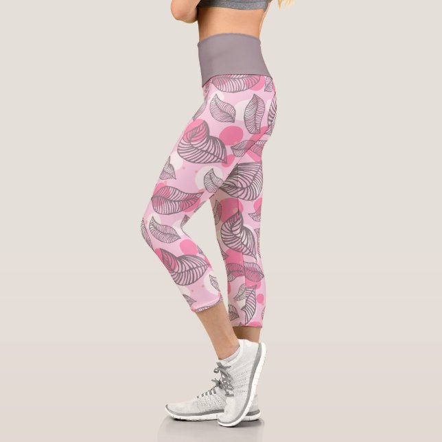 Grey Leaves Pink Bubbles  Capri Leggings (Left)