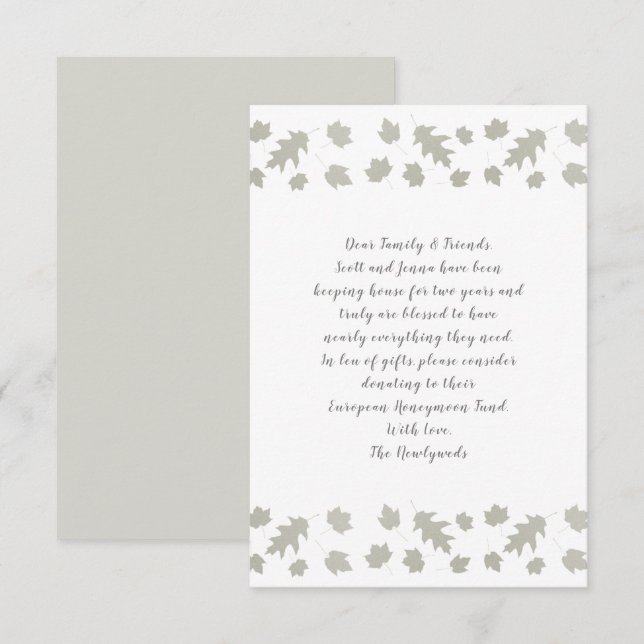 Grey Leaves Wishing Well Wording Enclosure Cards (Front/Back)