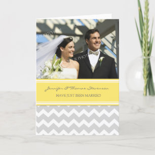 Grey Lemon Chevron Just Married Photo Announcement