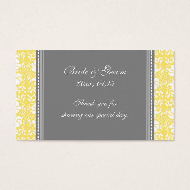Grey Lemon Damask Wedding Favour Tags (Front)