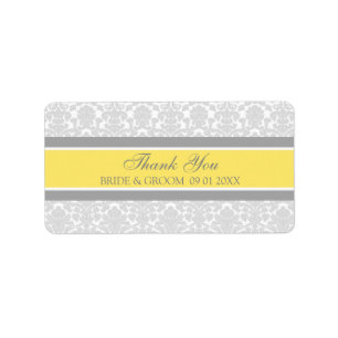 Grey Lemon Damask Wedding Labels