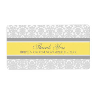 Grey Lemon Damask Wedding Labels