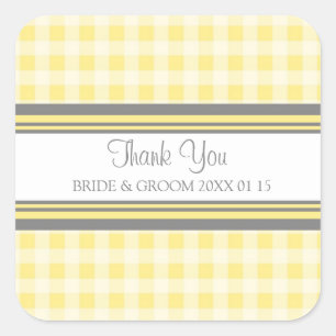 Grey Lemon Gingham Thank You Wedding Favour Tags