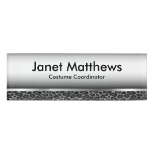 Grey Leopard and Silver Metallic Name Tag