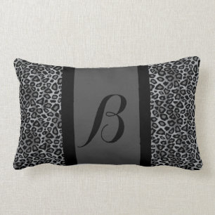 Grey Leopard Animal Print Pattern   Monogram Lumbar Pillow