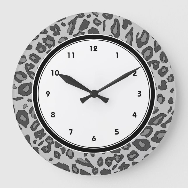 Grey leopard print large clock (Front)