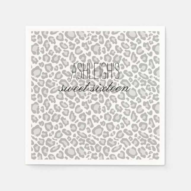 Grey Leopard Print Sweet Sixteen Napkin (Front)