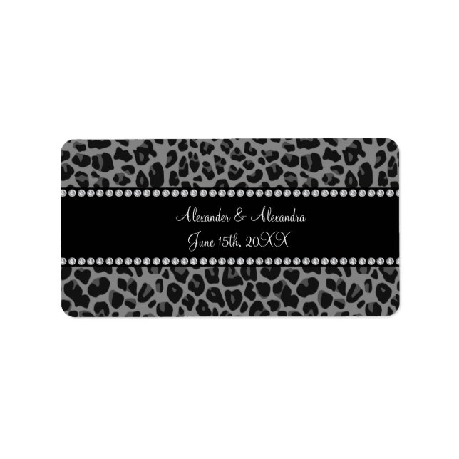 Grey leopard print wedding favours label (Front)