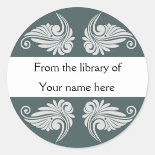 Grey Library Bookplate Classic Round Sticker