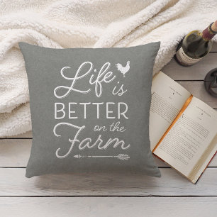 Grey Life Is Better On The Farm Throw Pillow