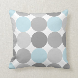 Grey & Light Blue Turquoise Round Circle Pattern Throw Pillow
