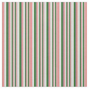 Grey, Light Coral, Dark Green & Mint Cream Stripes Fabric
