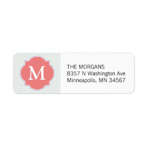 Grey & Light Coral Modern Chevron Custom Monogram