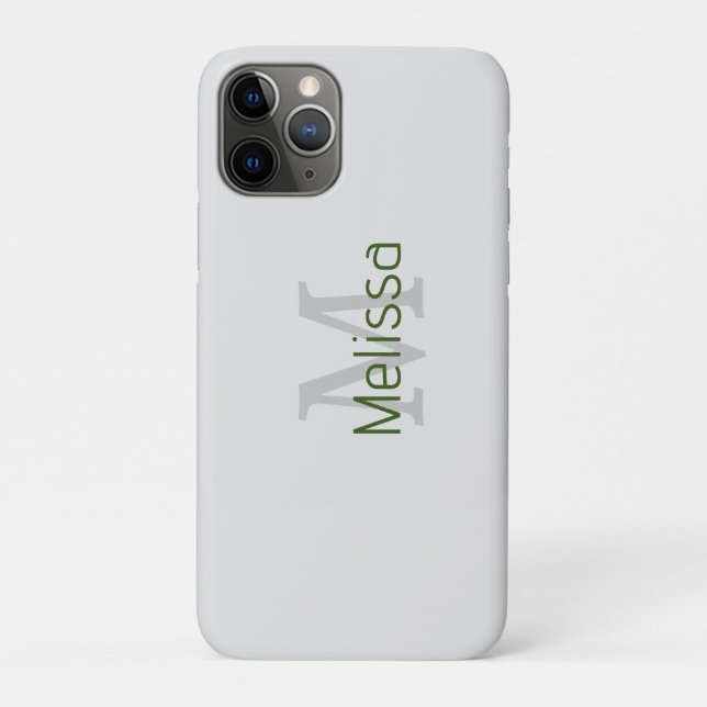 Grey Light Grey Forest Green Monogram Name Initial Case-Mate iPhone Case (Back)