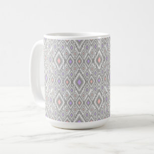 Grey, lilac, coral, diamonds on a white coffee mug