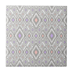 Grey, lilac, coral, diamonds on a white tile