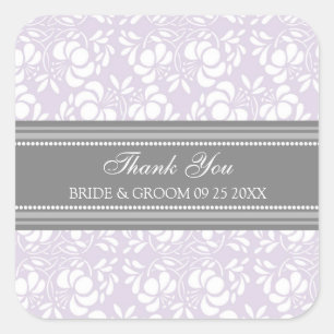 Grey Lilac Damask Thank You Wedding Favour Tags