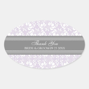 Grey Lilac Damask Thank You Wedding Favour Tags