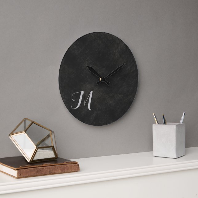 Grey Lime Wash Luxurious Monogram Large Clock (Office)