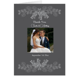  Grey Line Art Eucalyptus Photo Wedding Thank You